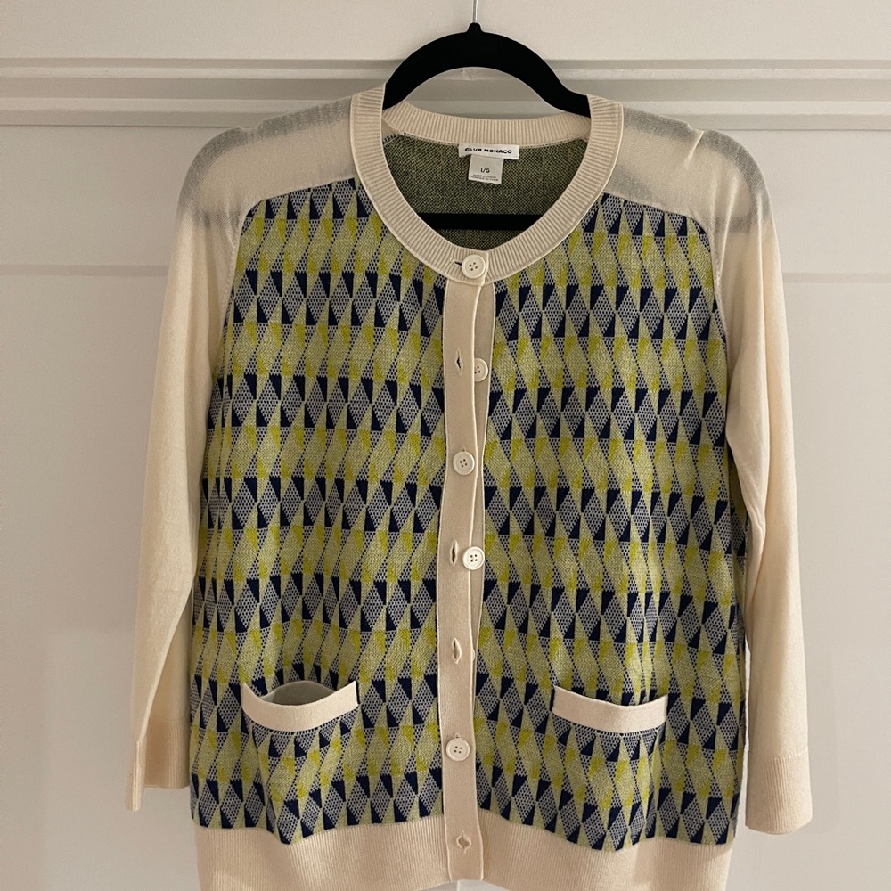 Club Monaco Cream and Yellow Geometric Cardigan